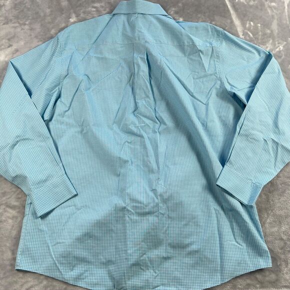 Jos A Bank Shirt Men Large Turquoise Gingham Check Cotton Travelers Button Front - Picture 6 of 16
